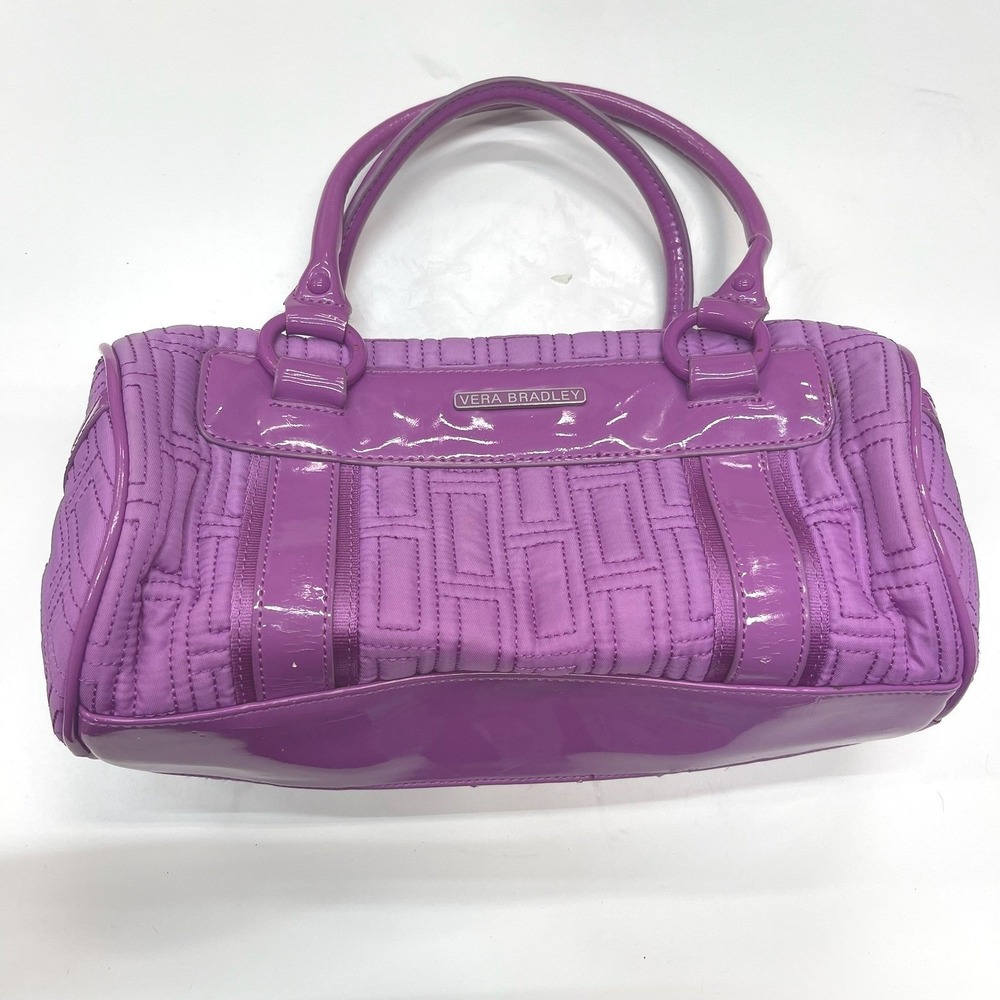 Vera Bradley Purple Quilted Nylon Satchel Handbag Patent Trim Y2K Preppy Bag